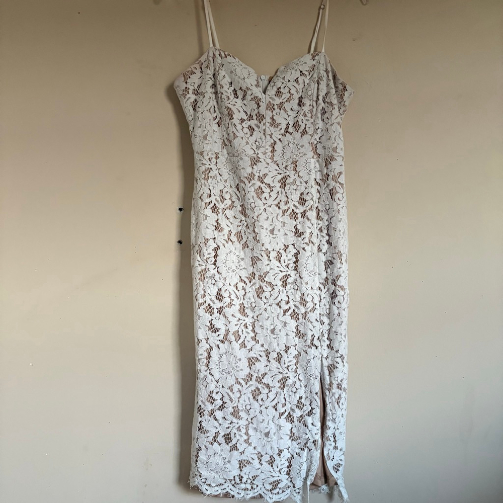 Lulus Amazing Allure White Crochet Lace Bodycon Midi Dress Large - Picture 7 of 16